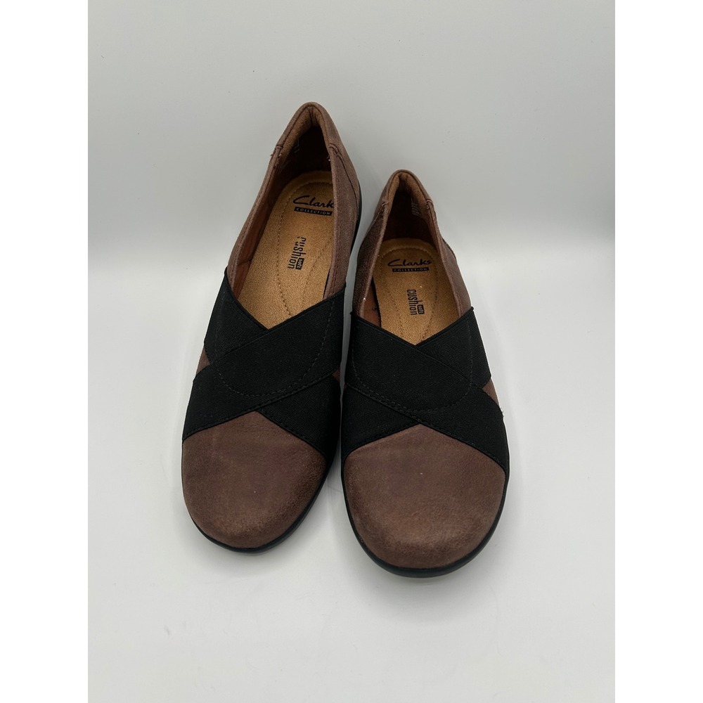 Clarks Collection Cushion Soft Brown Black Elastic Slip On Loafers Women Sz 8.5M